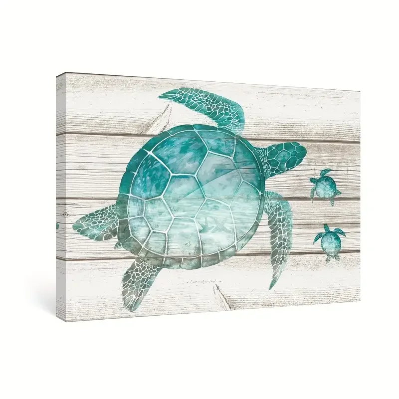 1pc No Framed Sea Turtle Bathroom Decor Beach Themed Wall Art Ocean Coastal Pictures, Teal Blue Canvas Paintings Turquoise