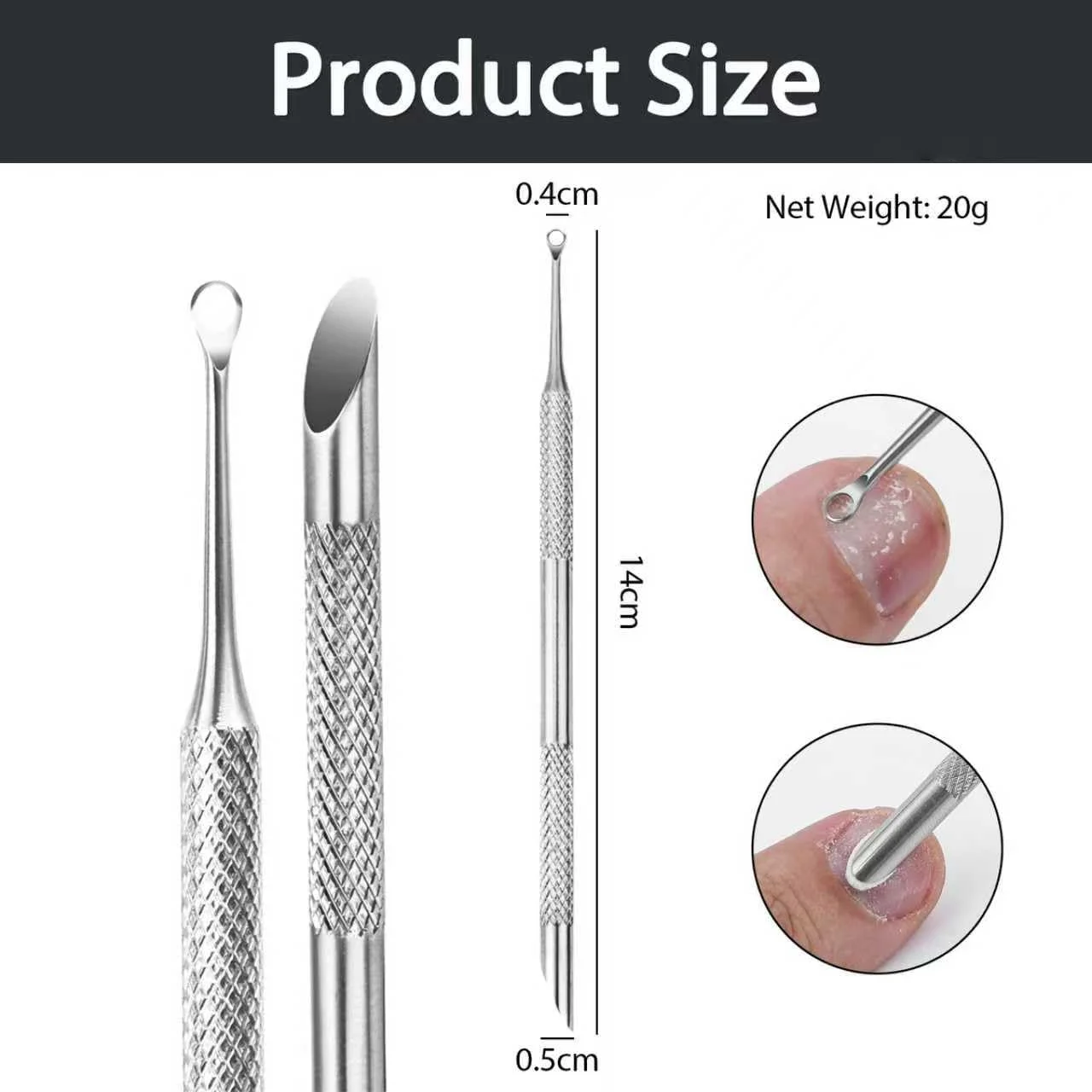 2-in-1 Cuticle Pusher Tool, Stainless Steel Nail Loop Cuticle Remover, Manicure Pedicure Tool for Lifting & Removing Cuticles