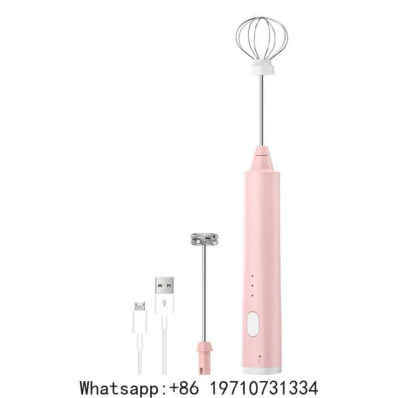 New Electric Whisk USB Recharge Three Speed Kitchen Cooking Tool Bubbler Egg Cream Sauce Stirrer Handheld Milk Frother Pink