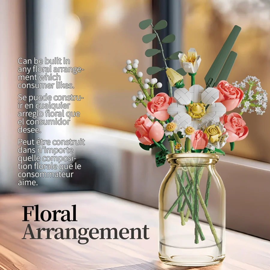 Fleurs de blocs de construction, fleurs de blocs de construction réalistes. La série Life Flower de fleurs de blocs de construction. Cadeaux de Noël, fes