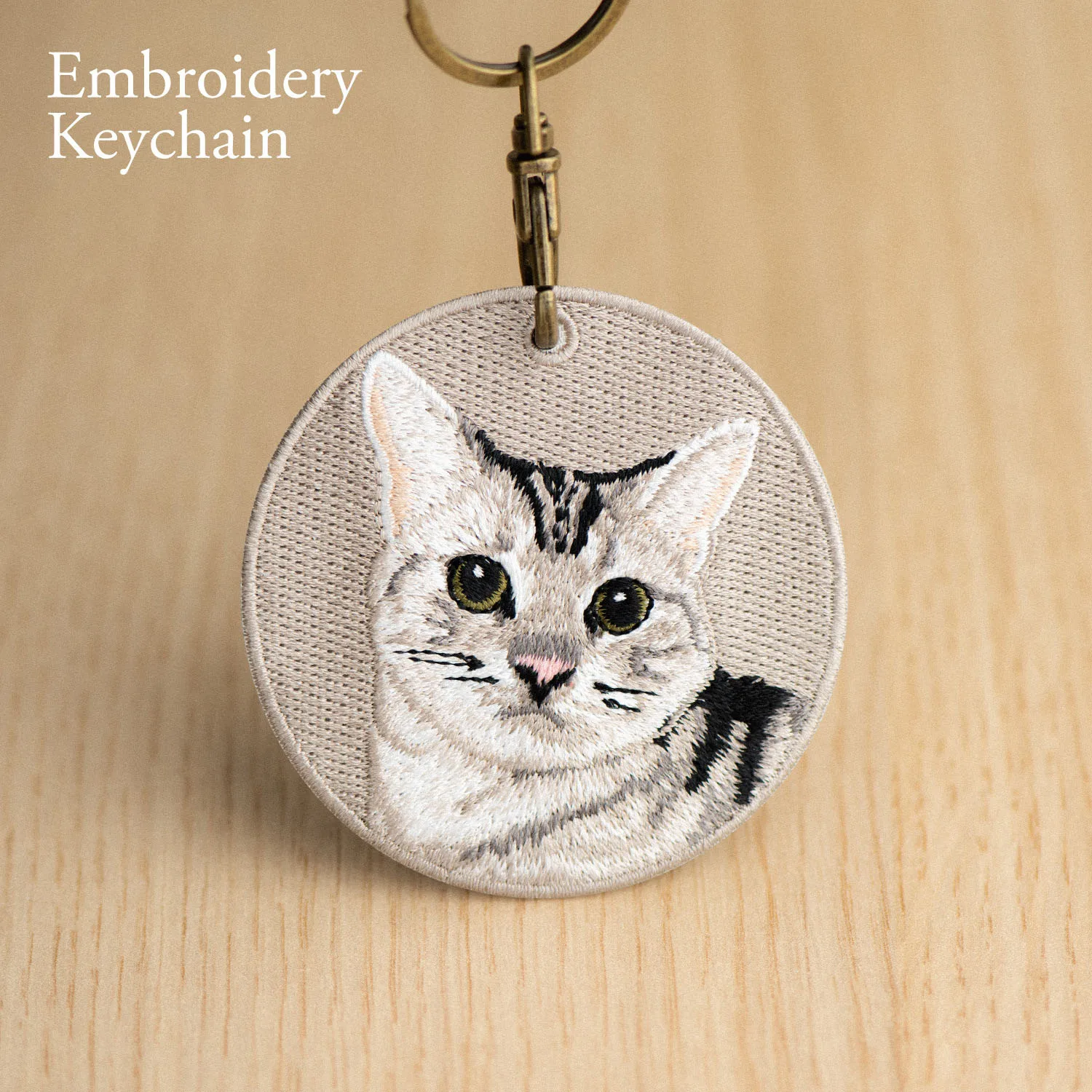 1 Piece Double-Sided Embroidered Cat Patch Key Chain Cute Pet-Themed Durable Keyring for Easy Attachment