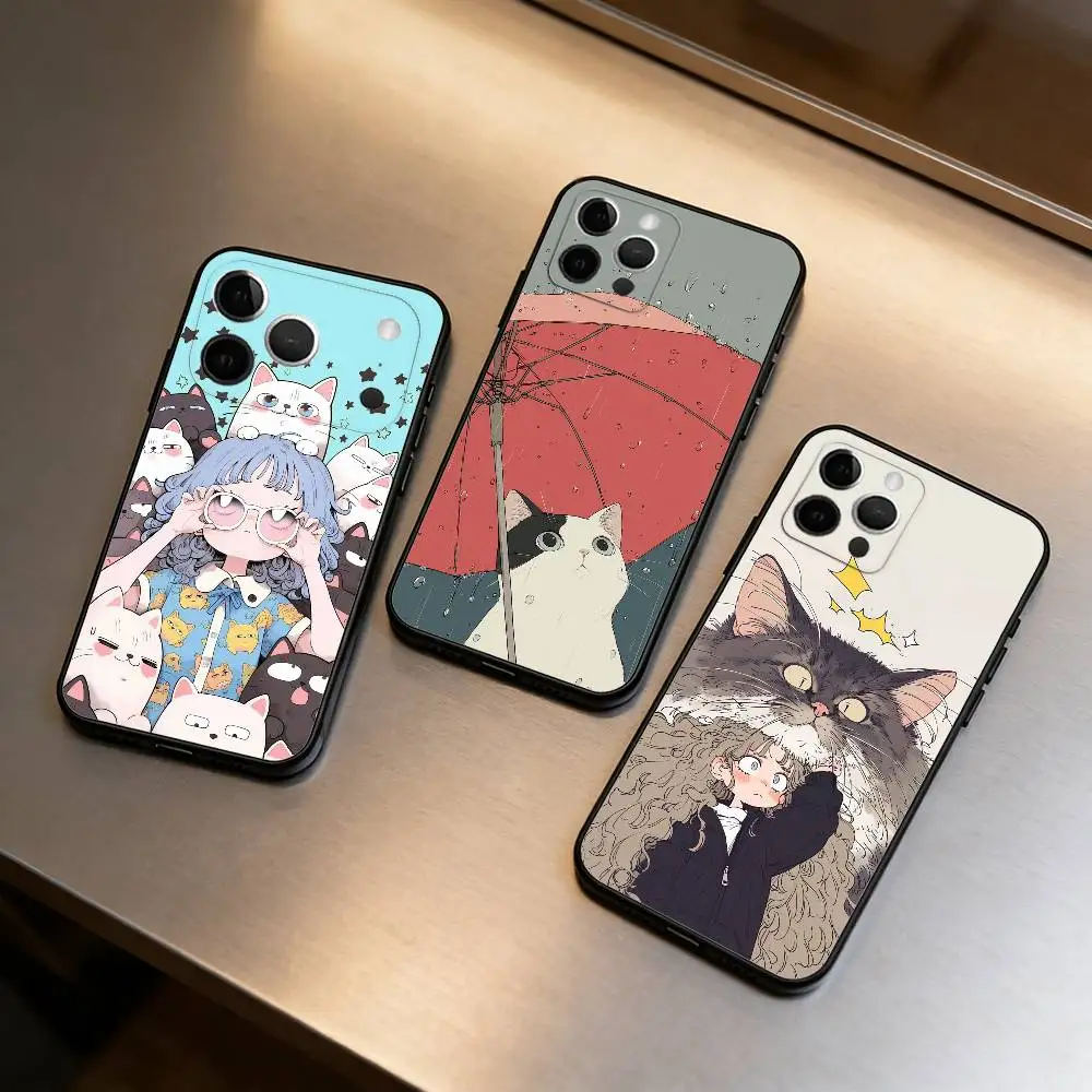 

Cartoon C-Cat A-Art Phone Case For iPhone 17,16,15,14,13,12,11 Plus,Pro Max,Soft Silicone Black Cover