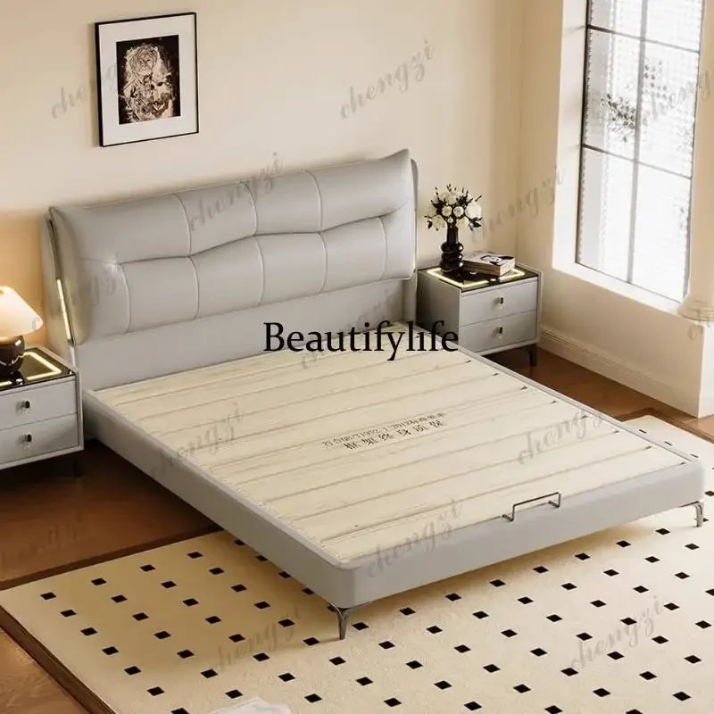 

E182 Barrier Frame Double Bed Accessories Dormitory Wooden Queen Double Bed Headboards Luxury Letto Matrimoniale Furniture