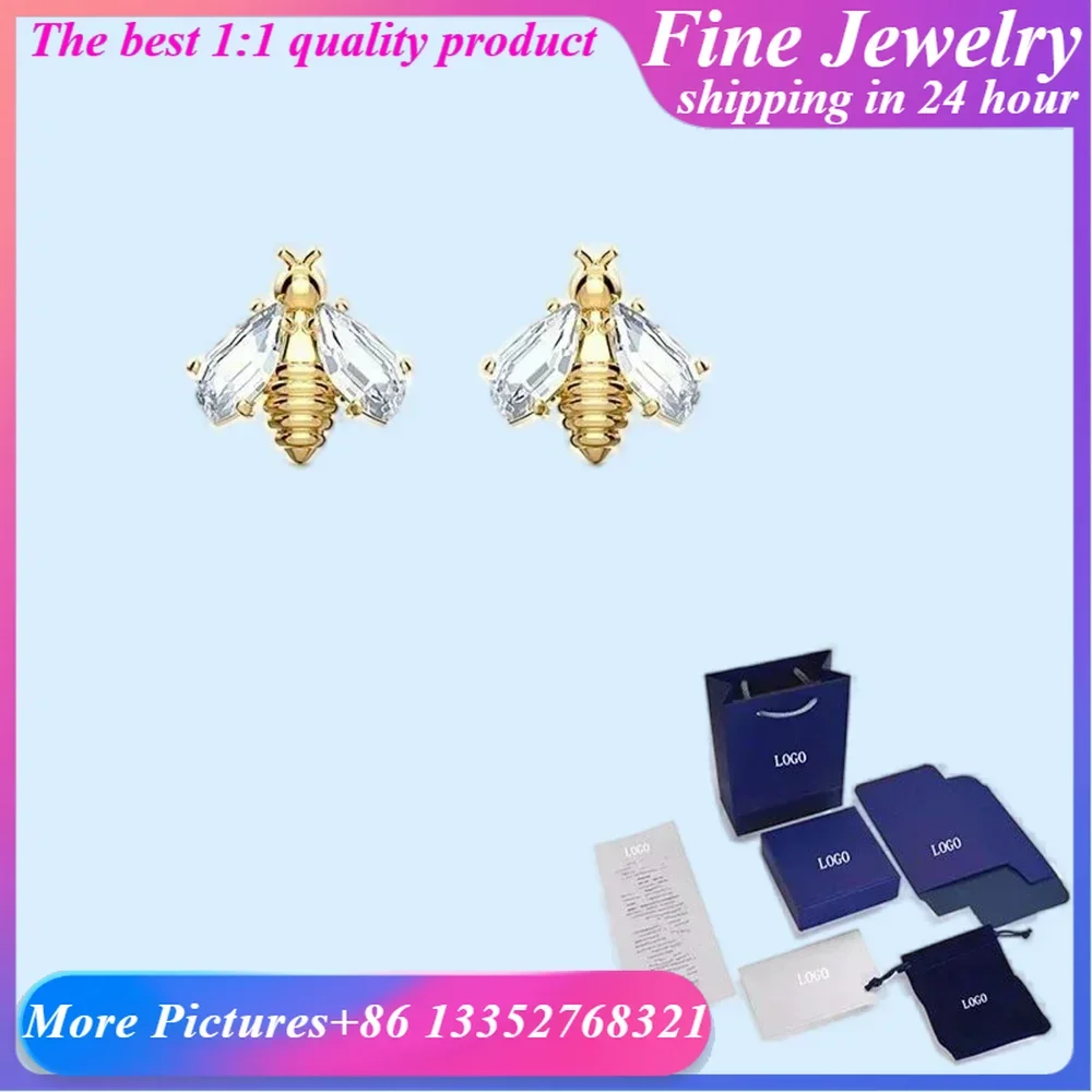 2024 New Fashion Hot Selling Eternal Bee Perforated Exquisite Gold Bee Shaped Crystal Earrings Exquisite Romantic Gift