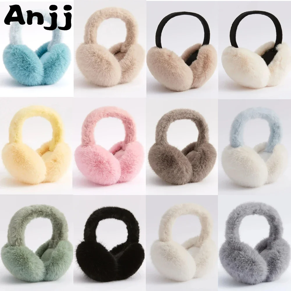 Anjj 10-Colors Faux Rabbit Fur Earmuffs Exquisite Luxury Fashion Plush Ear Muffs Unisex Winter Warm Clothing Travel Using
