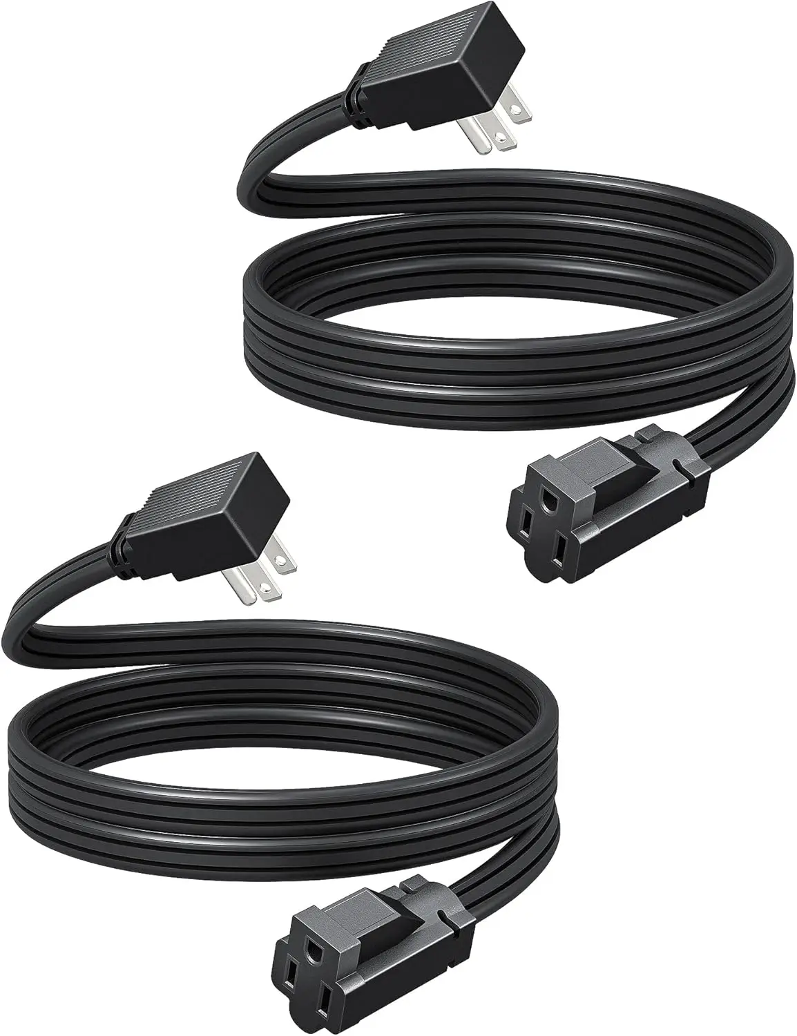 

6FT Flat Plug Extension Cord, 15A/1875W 14/3 Flat Wire, Space Saving for Home Office, ETL Listed, 2 Pack, Black
