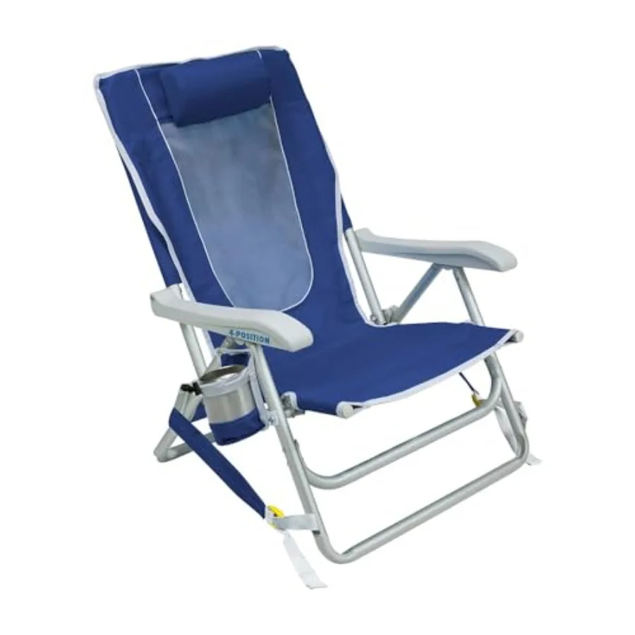 

Reclining Folding with Durable Armrests, Drink Holder and Carry Straps, Perfect for Beach Trips and Picnics — Nautical Blue