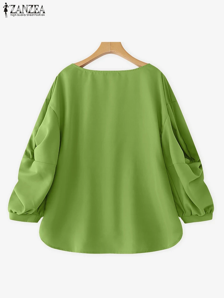 ZANZEA 2025 ファッション エレガント シャツ レディース 長袖 ブラウス 無地 秋 カジュアル ゆったり Vネック プリーツ オフィス レディースブラウス