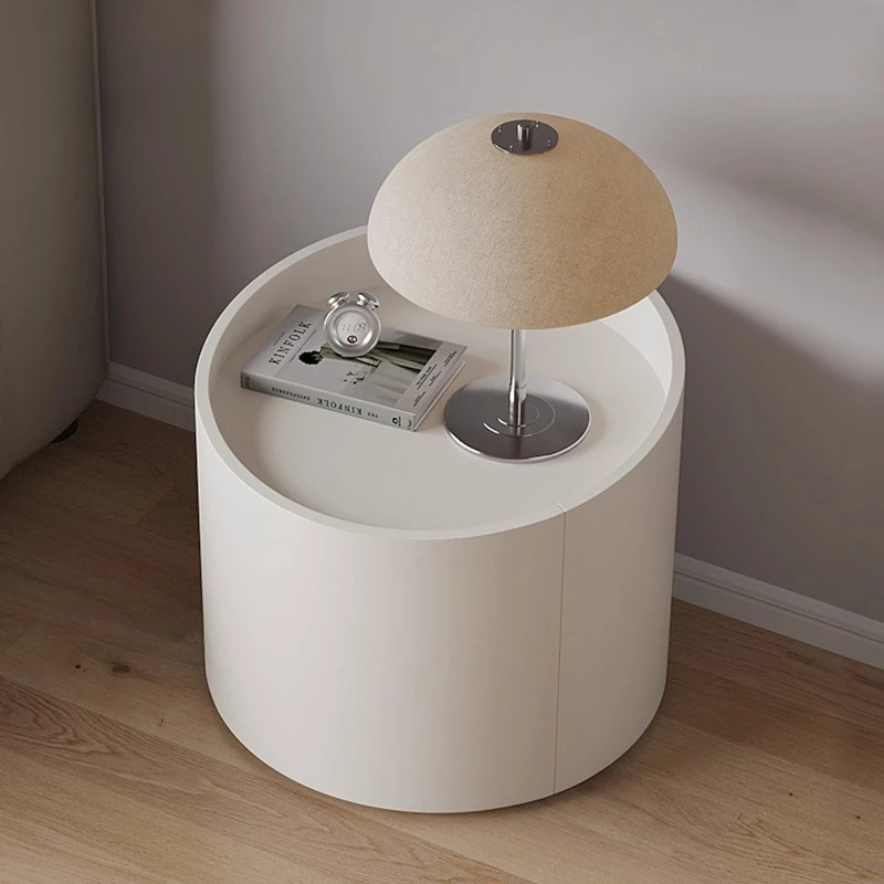 white wood nightstand with Drawers Cream style sofa bed beside table for bedroom round end table furniture