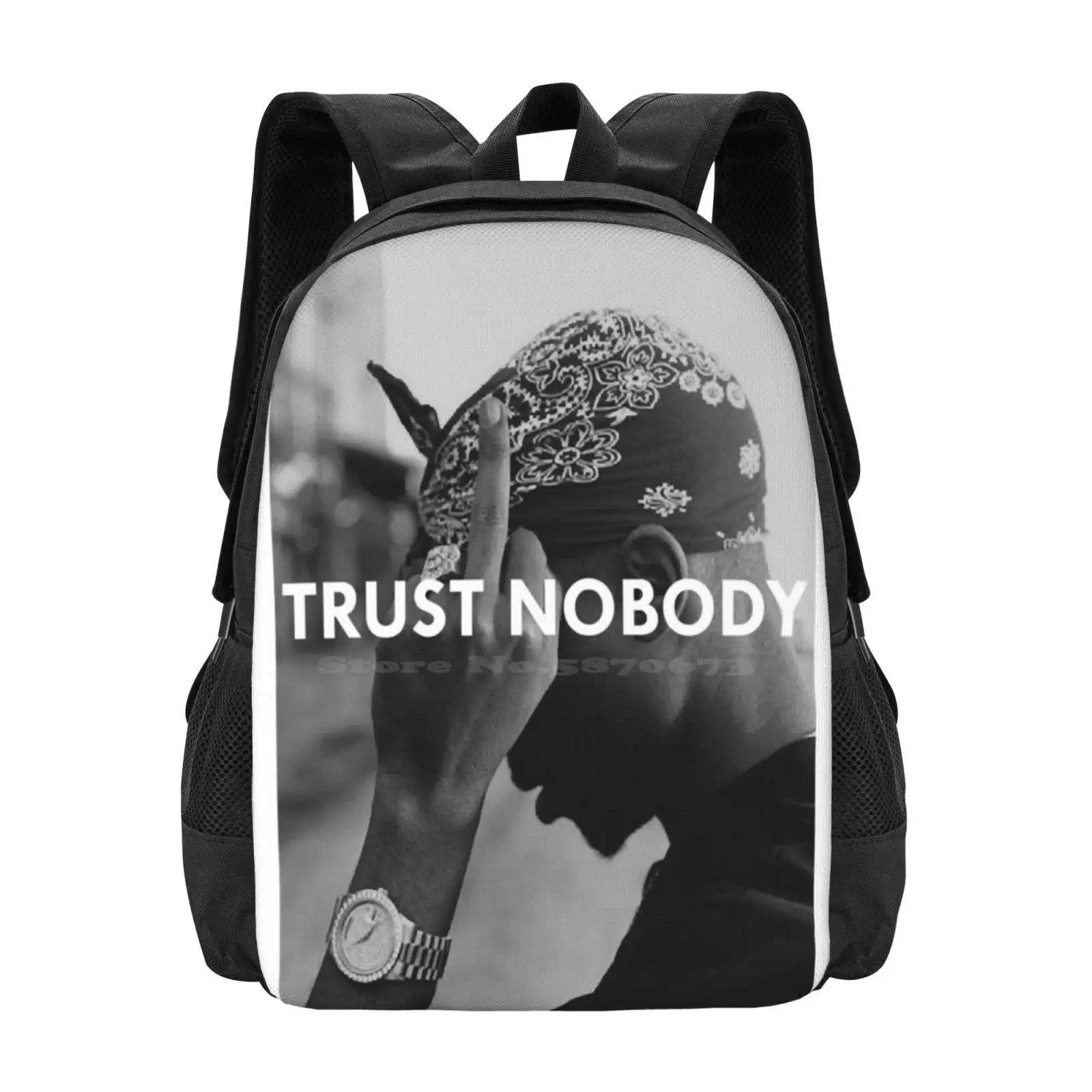 2 Pac Shakur Trust Nobody Funny Gym Sport Running No Pain No Gain 3d Print Design Backpack Student Bag Fun Quotes Vintage Happy