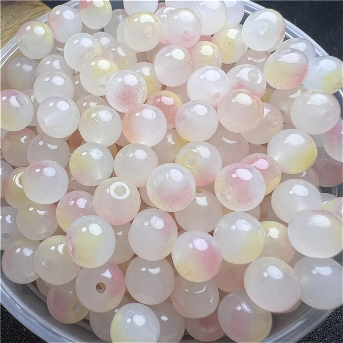 50pcs 8mm Double Color Jelly Result Round Acrylic Beads Loose Spacer Beads Pattern for Jewelry Making DIY Bracelet Necklace
