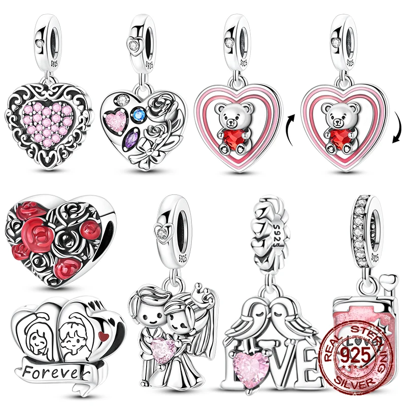 

Hot Sale Valentine's Day Charms 925 Sterling Silver Couple Kiss Dangle Pendant Fit Bangle Bracelet Necklace DIY Jewelry