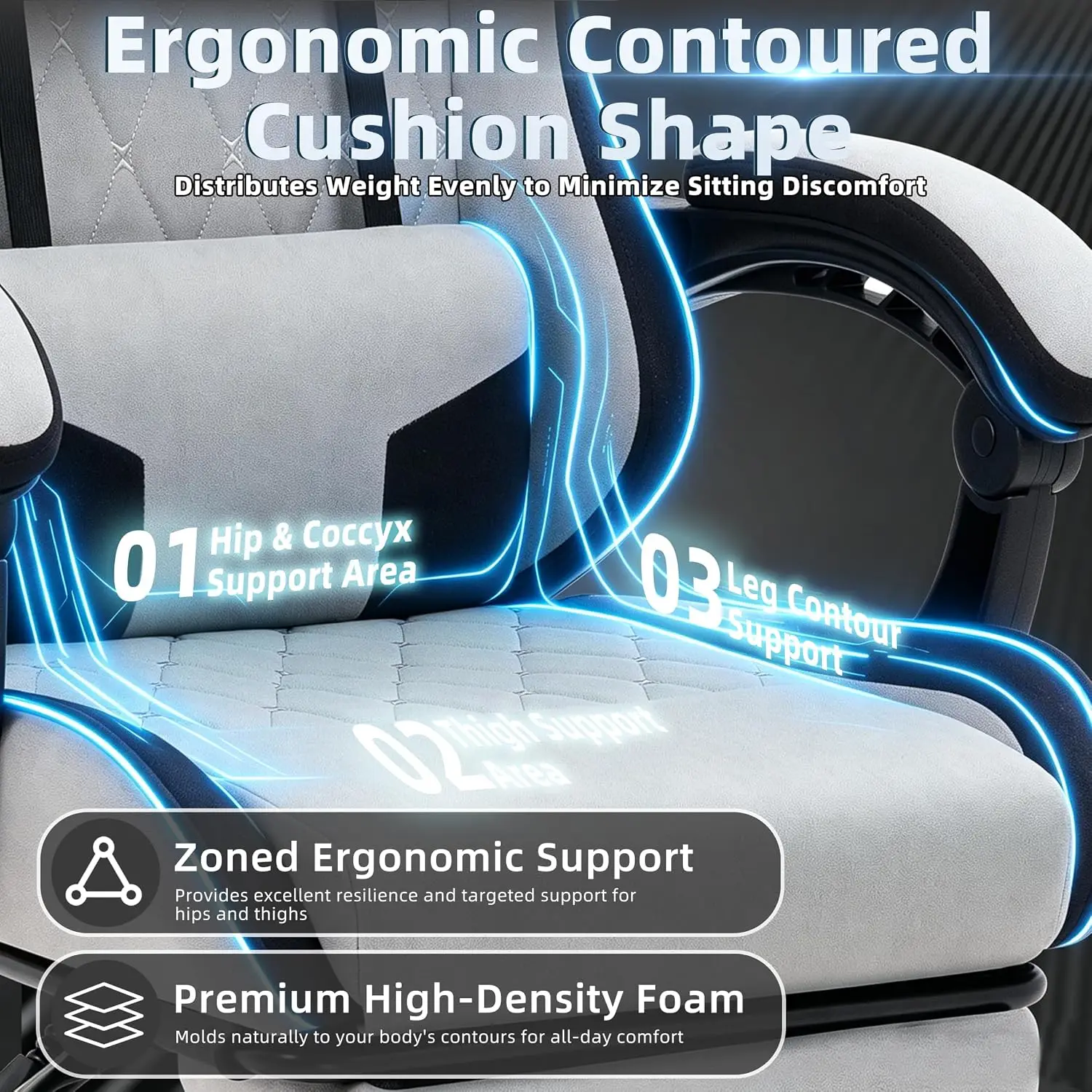 Gaming Chair for Adults, Fabric Gaming Chair with Footrest and Pocket Spring Cushion, Ergonomic Gamer Chair with Lumbar Support, Reclining Computer Gaming Chair with High Back, Grey image 4