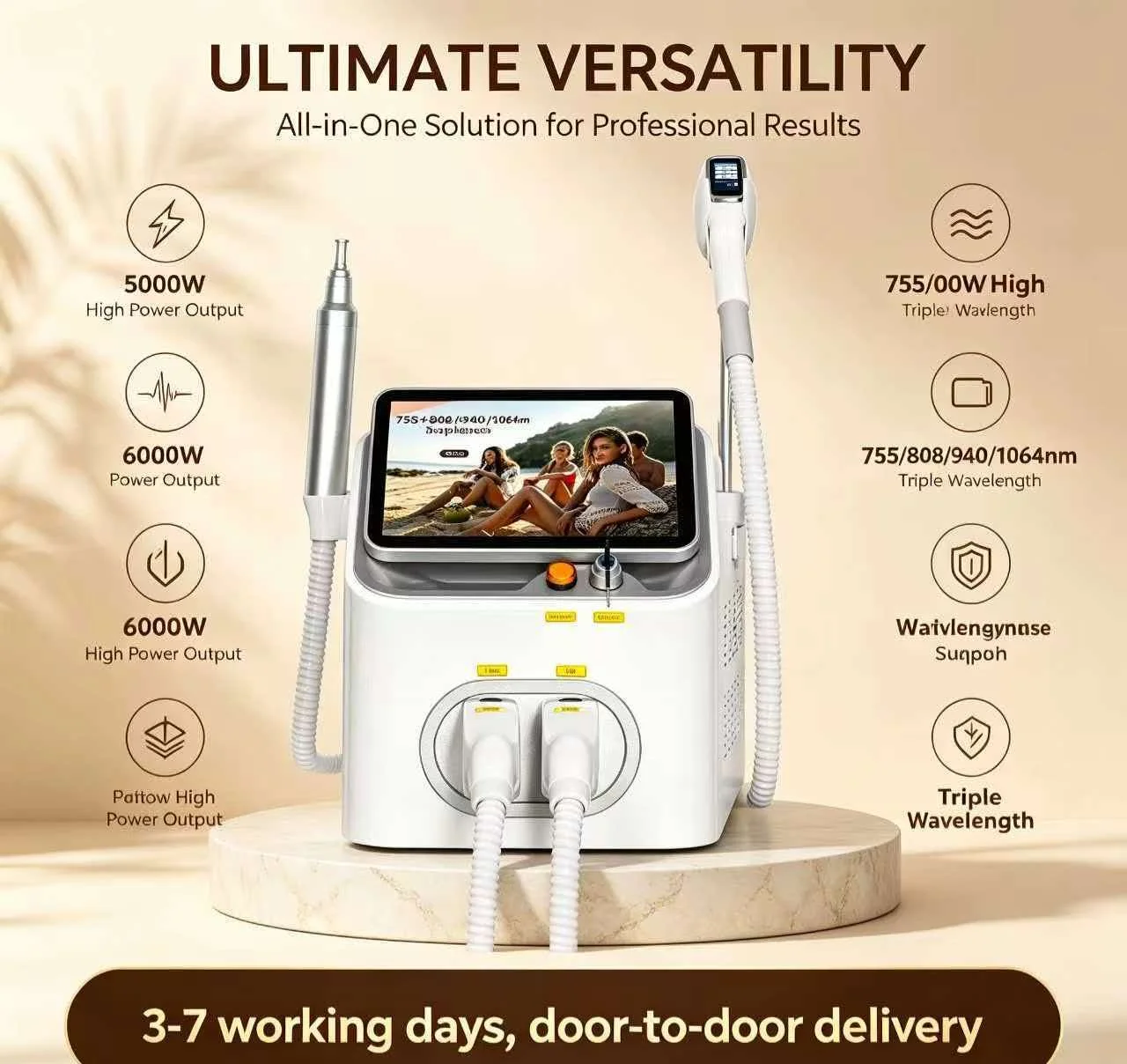 Professional 5000w Soprano Diode Laser Hair Removal 6Waves755 810 830 940 1064 808nm CE Certificate Alexandrite Device Permanent