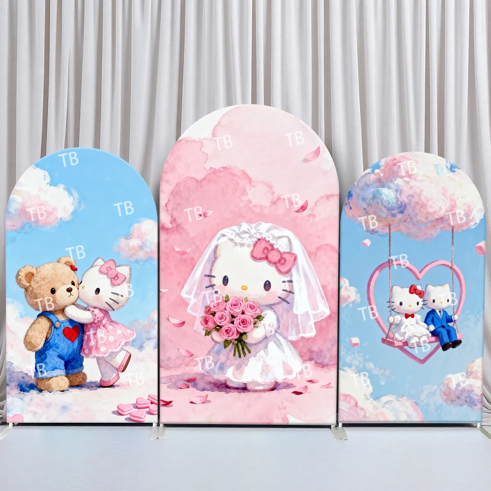 

Sanrio Hello Kitty Wedding Style Arch Backdrop Cover Romantic Festive Scene For Kids Birthday Baby Shower Photo Booth Decor