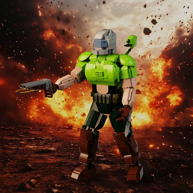 MOC Shooting Game Warrior Mech Building Blocks Compatible Major Brands Doom Slayer Mecha Model Toy For Collectors