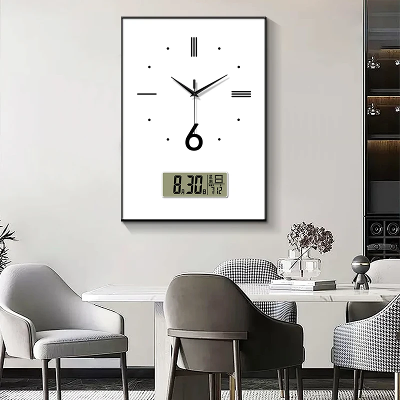 Minimalist wall clock Livingroom dining room decorative painting with clock perpetual calendar electronic clock hanging painting