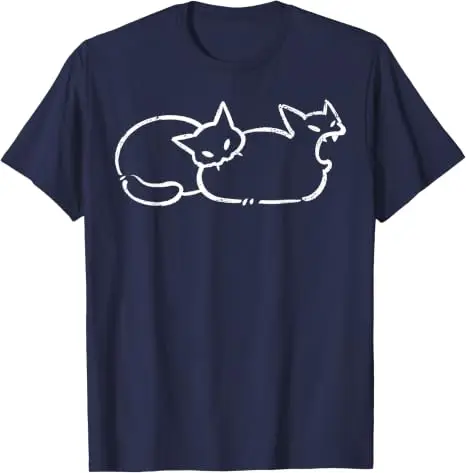 Einfach chillen: Zweiköpfige Katze, gruseliges Line-Art-Grafik-T-Shirt, Halloween-Kostüm, Y2k-Zeichnung, Katzen-Grafik-Bekleidung, neuartiges T-Shirt-Oberteil – Detail 17