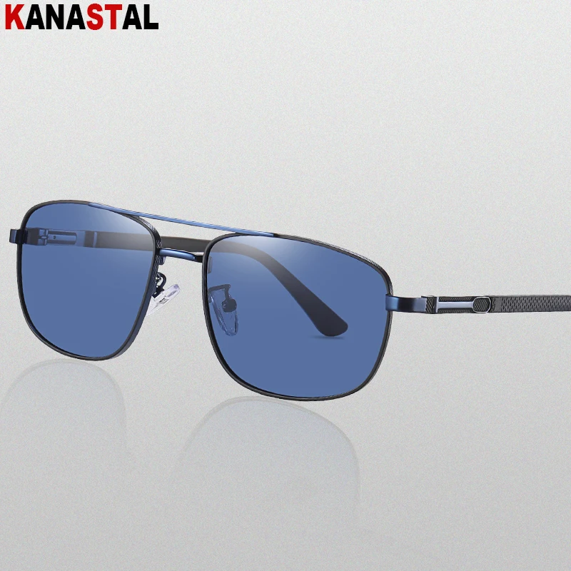 

Men Polarized Sunglasses UV400 Metal Double Beam Bicolor Square Frame Visor Eyewear Outdoor Cycling Sunscreen Sun Glasses Retro