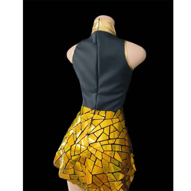 Silbernes Spiegelkleid für Nachtclubs, Damen-Abendgarderobe, Geburtstagsoutfit, ärmelloses, glänzendes Laser-PU-Kleid für Bar, DJ, Tänzerin, Sängerin, Bühnenkostüm – Detail 7