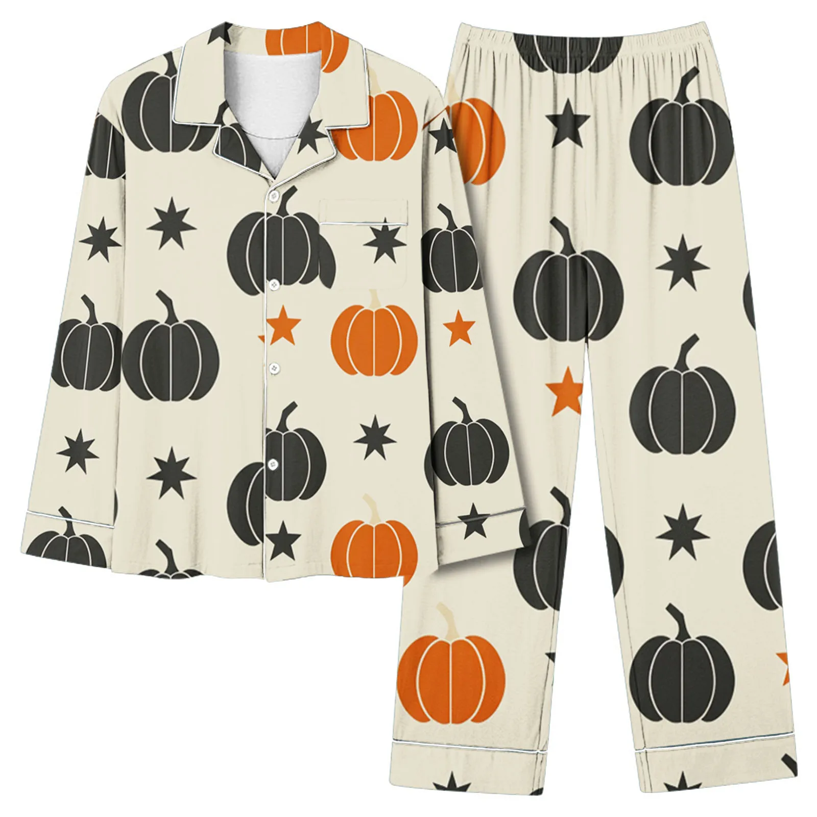 Home New Women's Sleepwear 2-piece Set Halloween Theme Pumpkin Ghost Pattern Printed Comfortable Leisure Set conjunto femenino