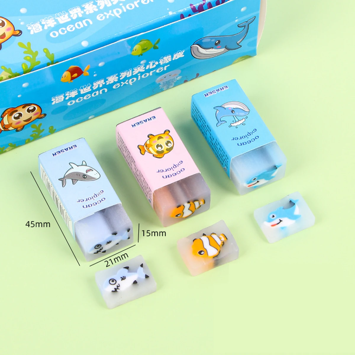 3pcs/Set Dinosaurs Ocean Animals Eraser for Kids Birthday Party Favors Back To School Prizes Stationery Gifts Goodie Fillers