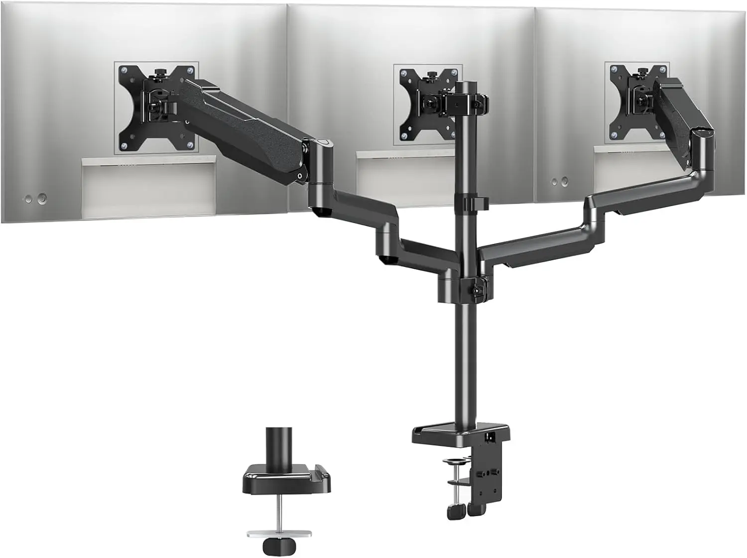 Triple Monitor Stand Mount - 3 Monitors Desk Mount for Screens Up to 27 inch, Heavy Duty, Each Arm Holds 4.4-19.8 lbs, Black