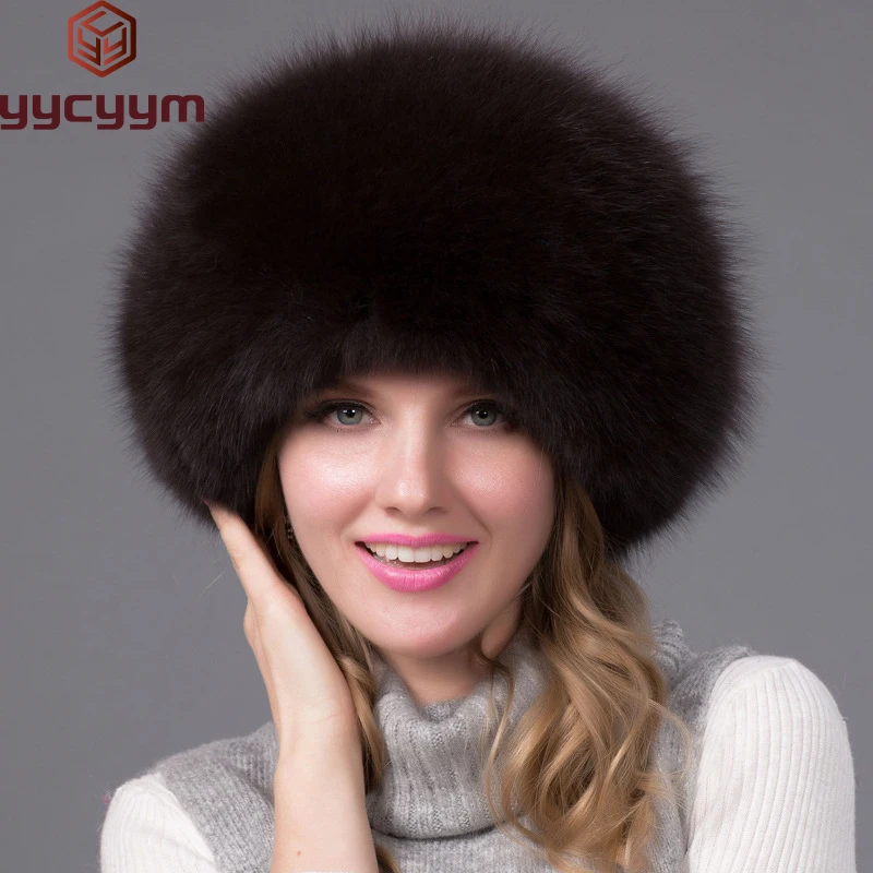 

2025 Hot Sale 100% natural Fox Fur Hat Women Cap Thick Fur Cap Winter Warm Hat Female Fashion For Women Hat With Earmuffs Hat