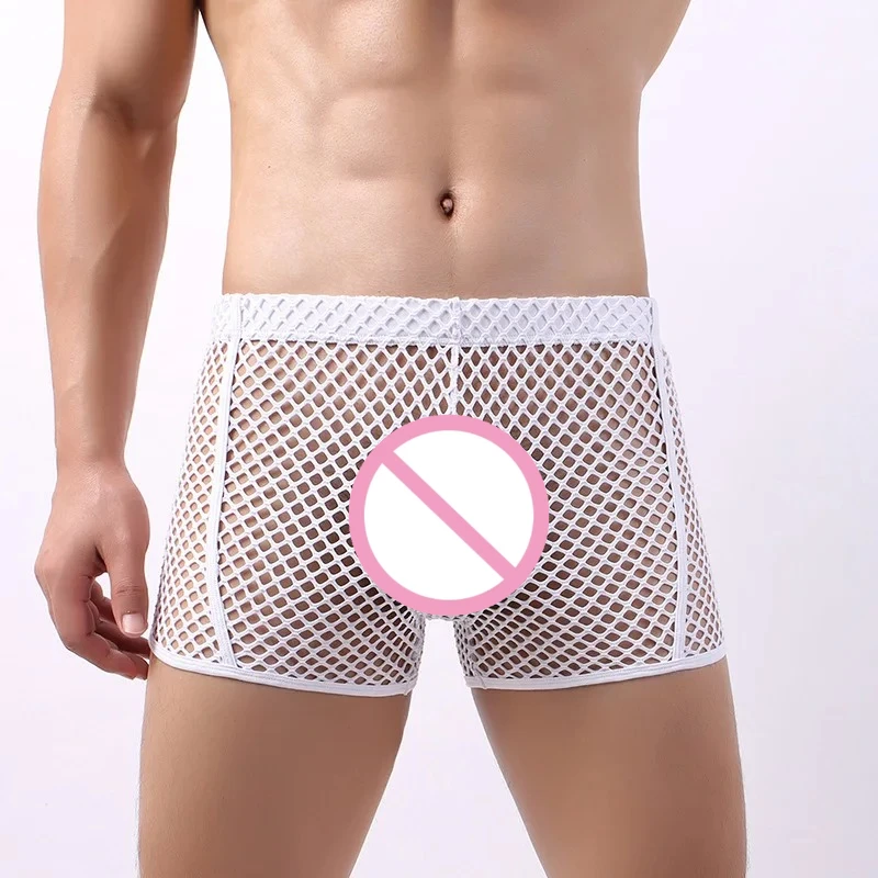 

Mesh Mens Shorts Japanese Sexy Provocative Shorts Fishing Net Breathable Transparent Pajamas