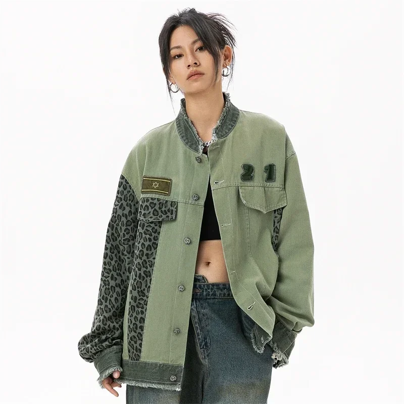 Women\'s Denim Jacket Green Patchwork Lady Jackets for Women 2024 Fall New in External Outdoor Clothes Jeans Jacket Womens Luxury