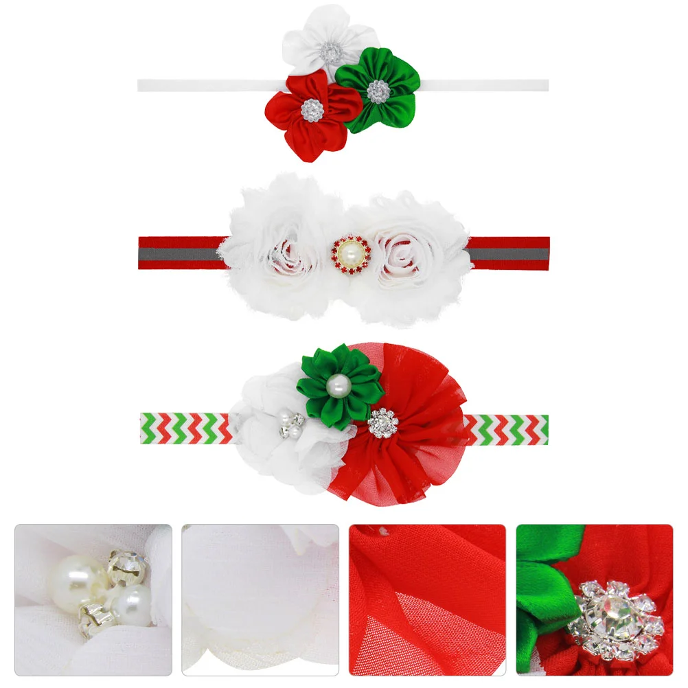 3-teiliges Weihnachts-Stirnband, Haar-Stirnbänder, Schleife für Mädchen, Baby-Kopfschmuck, Neugeborene, Foto-Requisiten, elastisch