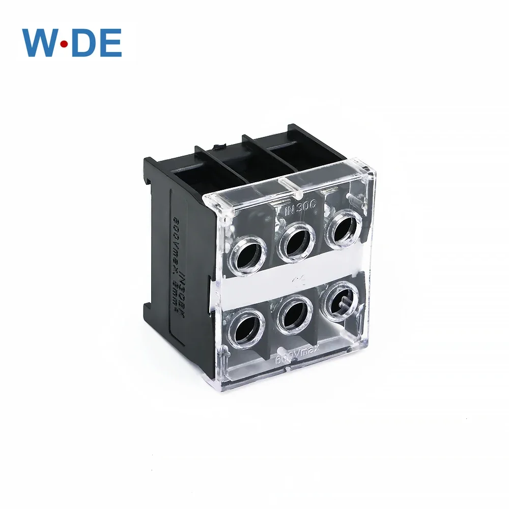 1 Piece IN30BK DIN Rail Terminal Block Junction Box 600V 50A Split High Current Brass Wire Connector