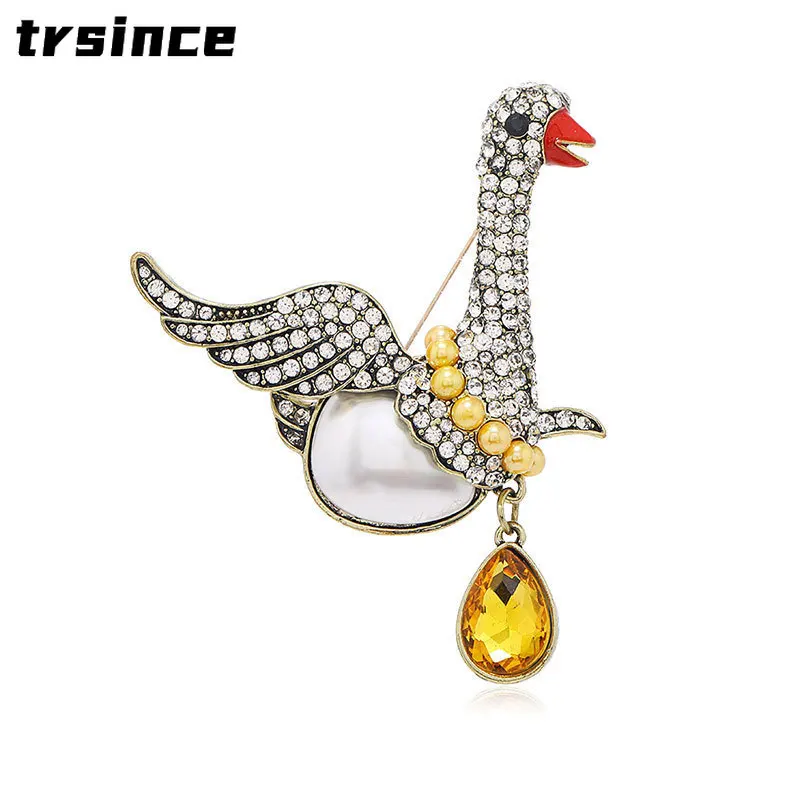 Elegant Rhinestones Crystals Swan Pendant Brooches Clothes Temperament Pin Suit Sweater Accessories for Women Men Animal Corsage