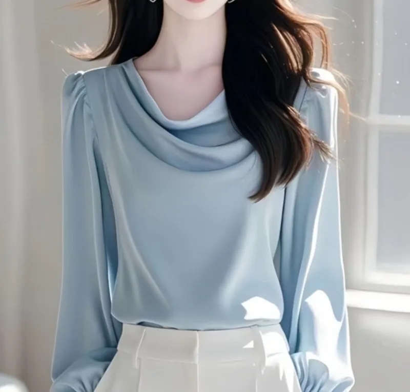 Satin Vintage Women's Blouses Korean Shirts FASHION Loose Spring/Summer Solid Vintage Clothing Long Sleeve Women Tops