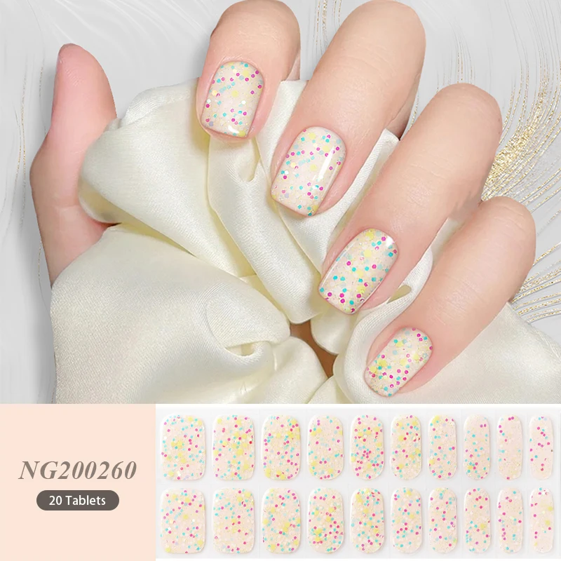 Christmas Winter 20Tips Sequins Semi-cured UV Gel Nail Art Stickers Full Cover Gel Nail Strips Press On Nail Decal Decoration