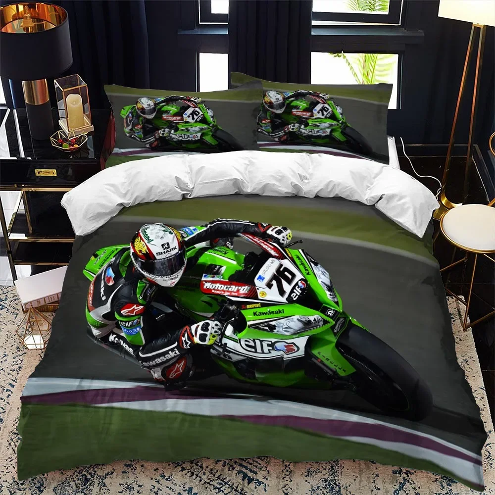 Motorcycle Rider Bed Duvet Cover Set Queen Calico Twin Size Comforter Cover Bedding Set Single King Soft Polyester Quilt Cover