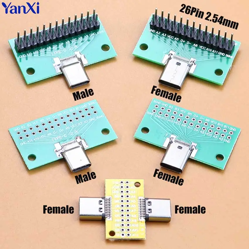 1Pcs USB Type-C Male Female Test PCB Board Adapter USB 3.1 Type C 24Pin 2.54mm Connector Socket For Data Wire Cable Transfer