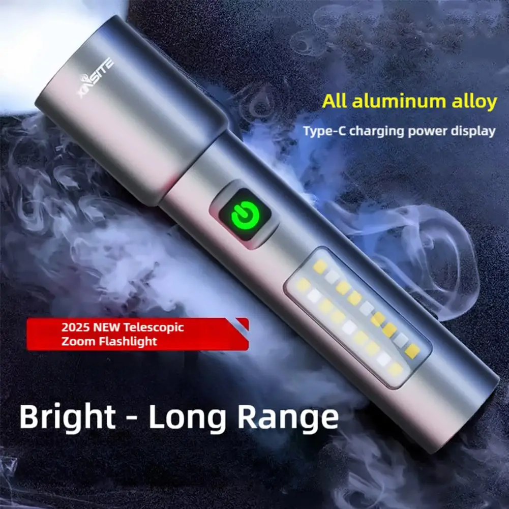 1800mah Telescopic Strong Light Aluminum Alloy Flashlight Portable New Outdoor Torch Charging Cable Multifunctional Lighting