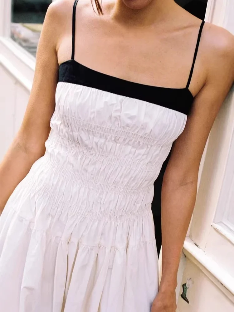 

Classic Black And Color Block Design Hepburn Style Midi Dress Sleeveless A-Line Skirt French Style Women's Dress Cotton 100%