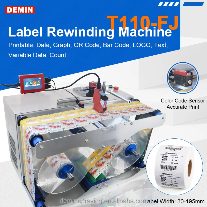 Demin Intelligent High Speed Automatic Label Jet Coding Rewinding Machine Label Film Tape Rewinding Jet Coding Machine
