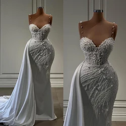 Vintage Pearls Bridal Gowns Sweetheart Lace Wedding Dress Custom Made Mermaid with Train Vestido de novia