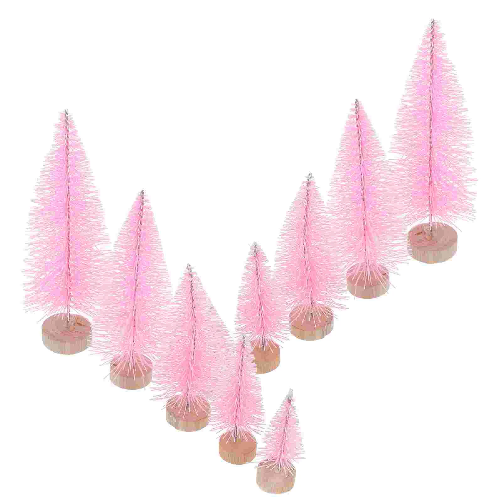 

10 Pcs Mini Christmas Tree Desktop naments 5 Sizes Bag Artificial Decorations Wooden Base Xmas Crafts Pine Table Decor