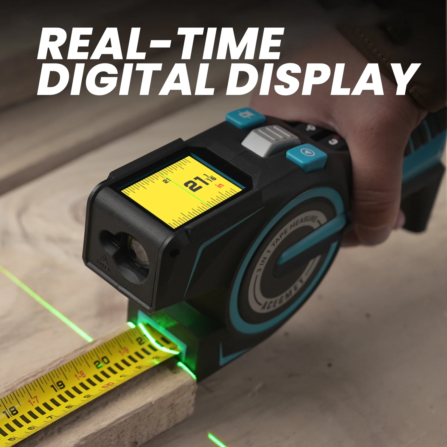 DTX10 Alat Ukur 3-in-1 Pita Ukur Baja & Layar Digital & Penanda Posisi Laser, Alat Ukur Multifungsi