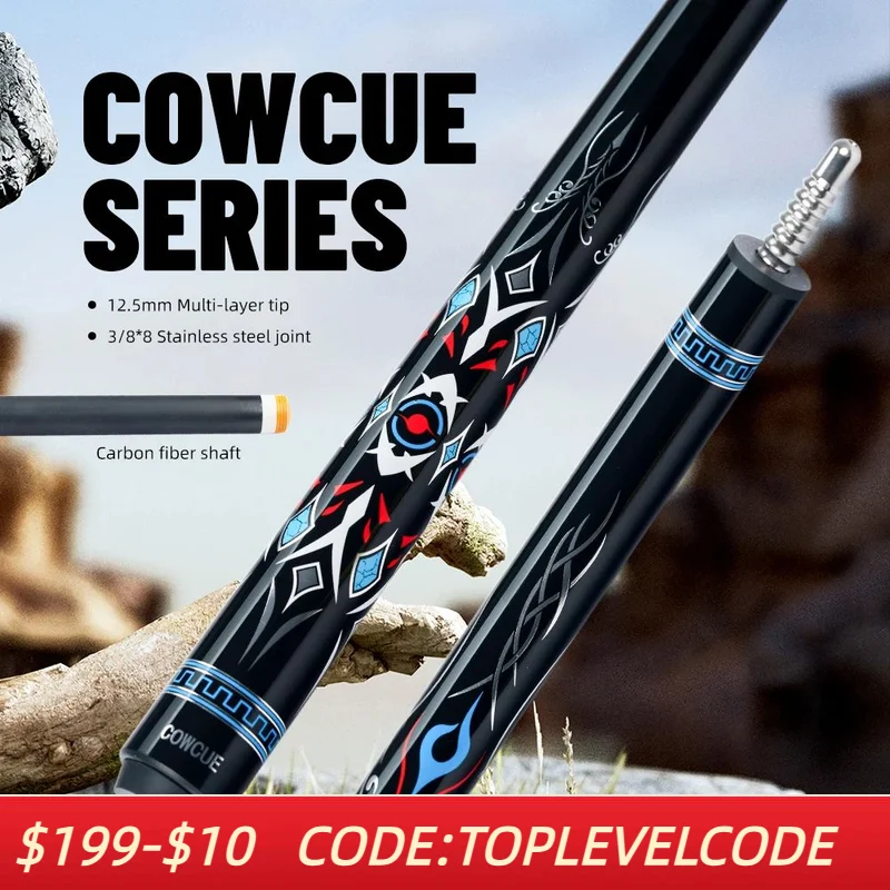 

Cow Carbon Fiber Pool Cue Stick 58" Billiard Cue Sticks Professional Low Deflection Pool Sticks with 3/8 * 8 Pin Joint