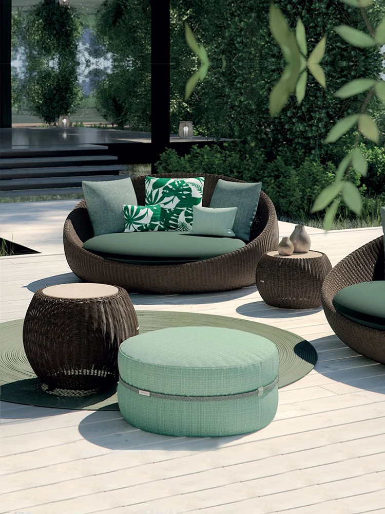 Outdoor rattan sofa creative courtyard terrace garden rattan chair tea table combination outdoor leisure furniture