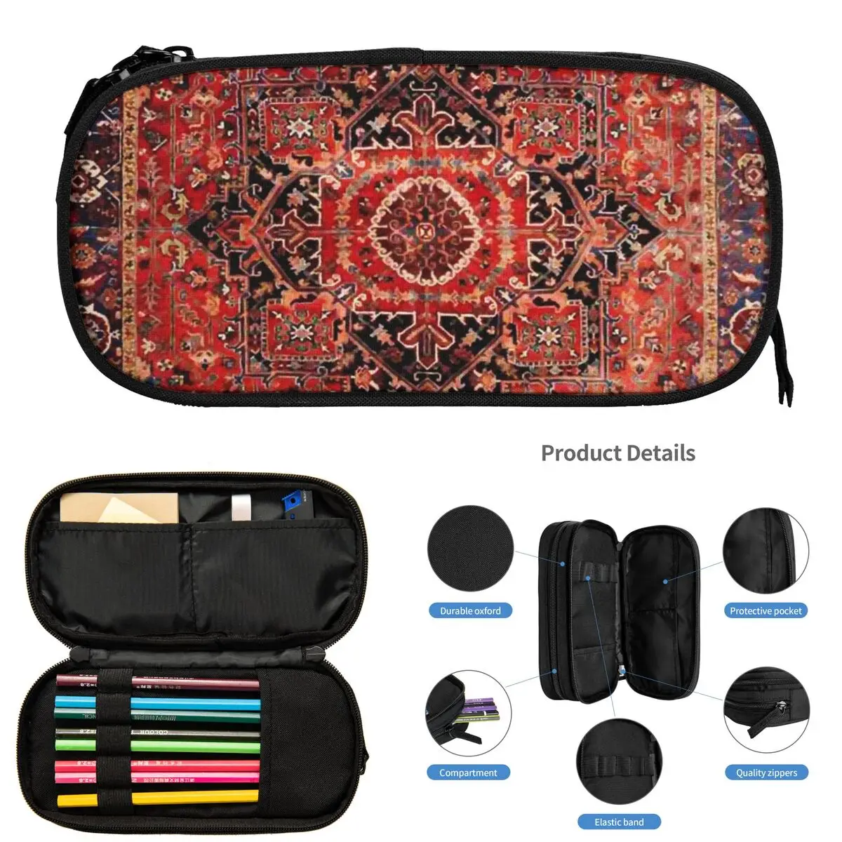 

Heriz Antique Vintage Boho Persian Pencil Cases for Students Gifts Pen Box Pencil Bag Large Storage Pencil Pouch Storage