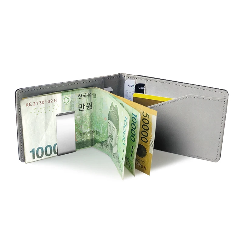 

PU Thin Money Clip Bills Metal Cash Clamp Trendy Multi-card Slot Card Holder Bifold Men's Wallet Purse Dollar Storage