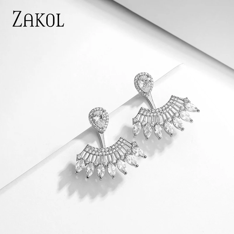 ZAKOL Korean Micro Paved Cubic Zirconia Irregular Stud Earings for Women Fashion Sliver Color Female Wedding Jewelry EP5381