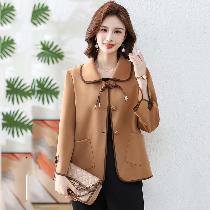 

New Chinese Style Coat 2025 Women's Middle-Aged Short Cardigan Trench Jacket Loose Oversize Long Sleeve Fashion Outerwear Autumn