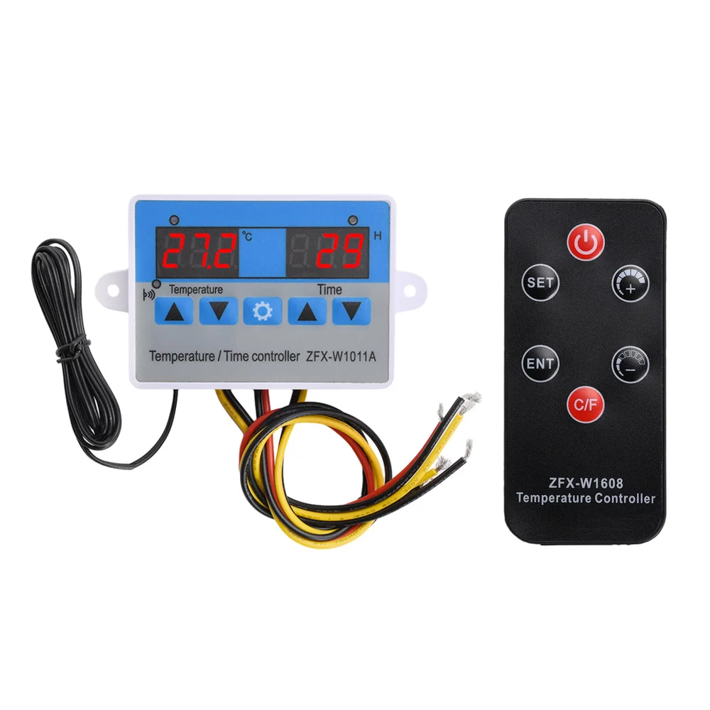 W1011A Dual Display Digital Temperature Time Controller 12V 24V 110-220V Thermostat Regulator for Incubator with Remote Control